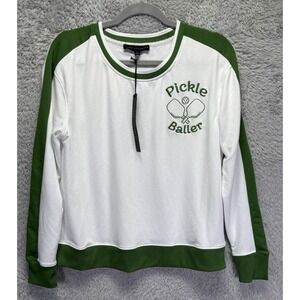 Jane + Delancey Sweatshirt Womens Small Pickle Baller Fun Pullover‎ White Green